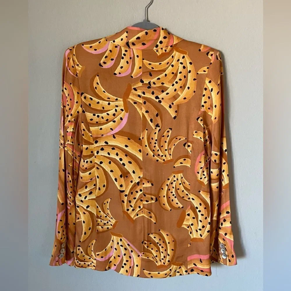 Farm Rio Caramel Raining Bananas Orange Blazer Size XS
